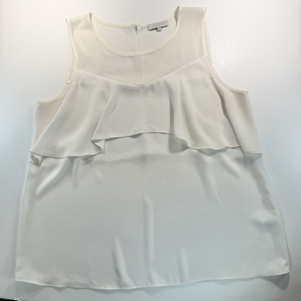 Women's Ivory‎ Chiffon Tank With Sheer Neckline And Ruffle By 1. State Size L